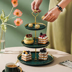 Tosnail Set of 2 Porcelain Cupcake Stand Ceramic Dessert Stand Tiered Serving Trays with Gold Rod, 3 Tiers and 2 Tiers Cake Stand Party Serving Trays Fruit Pastry Holders for Wedding and Party, Green - Image 4