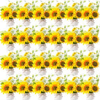 Zeyune Artificial Sunflower Potted Plants Rustic Wedding Table Centerpieces Summer Spring Kitchen Silk Yellow Flower with Plastic Pot for Home Bathroom Office Bridal Shower(24 Pcs,White,Sunflower) by Zeyune