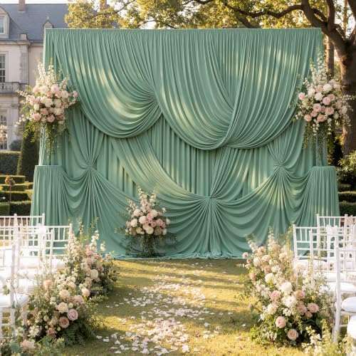 20ftx12ft Sage Green Backdrop Curtains for Parties, Wrinkle Free Polyester Sage Green Photo Backdrop Drapes 4 Panels 12 ft Long Back Drop Cloth for Wedding Birthday Photography Background Party - Image 5