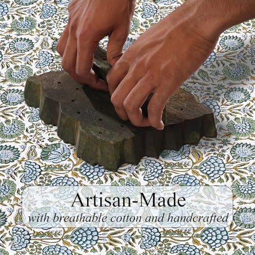 Ridhi Asparagus Green Hand Block Print Cotton Tablecloth 120 x 80 Inch - Image 4