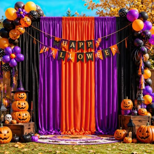 Halloween Backdrop Curtain 15ftx10ft - Halloween Wrinkle Free Satin Drapes by SoarDream