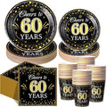 Pickmesh 250 Pcs 60th Birthday Party Supplies Decorations Serve 50 Black Gold Cheers to 60 Years Disposable Paper Plates Napkins and Cups for Women Men 50th Birthday Wedding Anniversary Party Supplies by Pickmesh