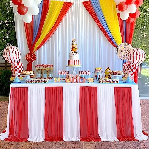 Circus Table Skirt Red White Striped Tulle Table Skirts for Rectangle Table Birthday Carnival Circus Party Decorations 14ft - Image 4
