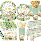 Funnymoom 452 Pcs Wild One Birthday Party Decorations for 50, Safari Jungle Wild One Paper Plates Napkins Cups Tablecloth Cutlery Straws for Boys Kids Woodland Themed First Birthday Party Supplies by Funnymoom