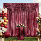 Glitter Sequin Backdrop 2 Panels 3x8FT Burgundy Red Wedding Photo Curtains - Image 6