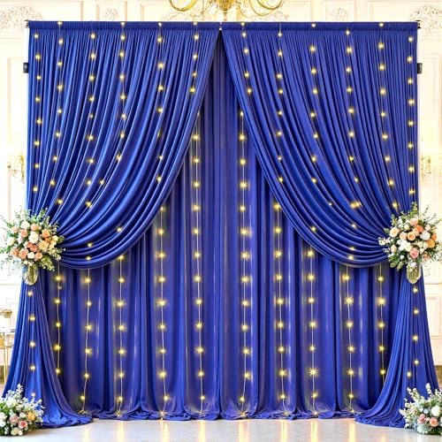20x10ft Royal Blue Backdrop Curtains with Lights Photo Drapes Wrinkle Free Fabric Backdrop Curtain for Wedding Birthday Party Baby Shower Bridal Shower Home Party Background Decorations by Shillance
