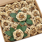 D-Seven Artificial Flower 50pcs Gold Fake Roses with Stem for DIY Wedding Bouquets Floral Arrangements Bridal Shower Baby Shower Party Home Decor by D-Seven