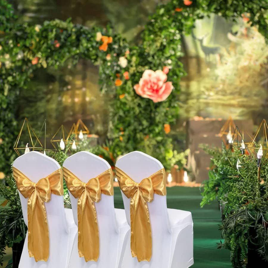 Gold Satin Chair Sashes Bows for Chair,7x108inchs,50pcs - Image 2