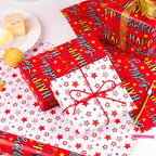 WRAPAHOLIC Jumbo Reversible Birthday Wrapping Paper - 30 Inch x 100 Feet Jumbo Roll - Red Happy Bday to you Lettering and Stars Design for Birthday, Baby Shower - Image 5