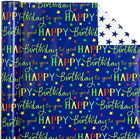 WRAPAHOLIC 30 Inch Reversible Birthday Wrapping Paper (30 Inch x 33 Feet) & Little ELF Gift Wrap Cutter (1-Pack) - Colorful Happy Birthday and Stars Design for Party, Baby Shower - Image 3
