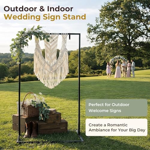 Wedding Welcome Sign Stand, 50" Standard Height - Black Metal Sign Holder with 6 Leather Straps, Easel Stand for Seating Charts & Event Décor - Image 3