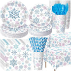 Funnymoom 452 Pcs Blue Purple Winter Snowflakes Party Supply 50, Plates set by Funnymoom