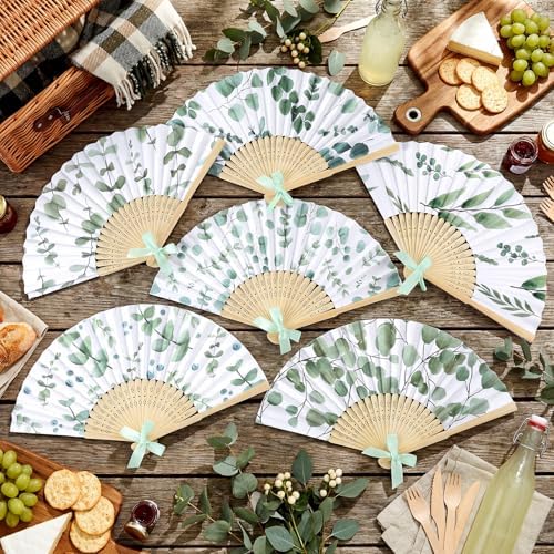 Roowest 36 Pcs Green Eucalyptus Paper Hand Fans Bulk, Wedding Folding Fans - Image 4