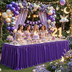 14ft Length Purple Satin Table Skirt for Rectangle Tables, Wrinkle Resistant Pleated Ruffle Table Cloth Glitter Desk Skirting for Weddings Banquet Birthday Party Bridal Shower Decorations - Image 7