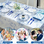 Funnymoom 452 Pcs Blue Floral Plates and Napkins Party Supplies, Scalloped Chinoiserie Blue White Flower Paper Plates Napkins Cups Tablecloth Cutlery Straw for Wedding Bridal Tea Party Decoration - Image 5