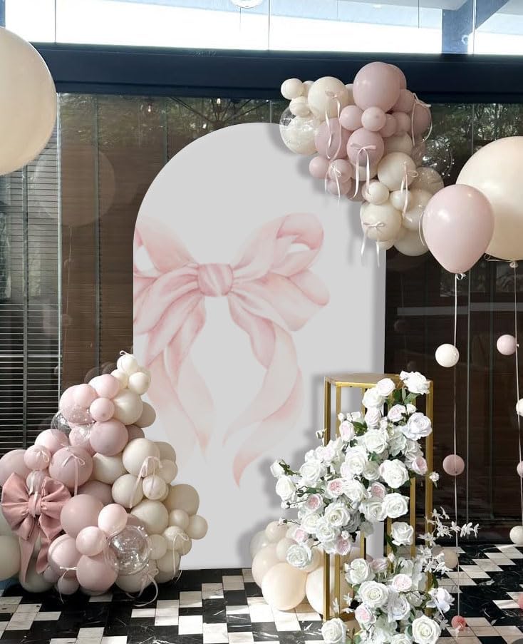 Pink Floral Arch Backdrop Cover Toile Bride to Be Baby Shower Girl Party Chiara Arched Frame Bow Flowers 1st Wedding Birthday Parties Decorations (5FT,4385) - Image 4