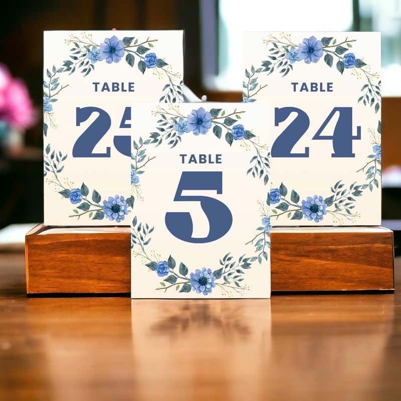 ANANYA FASHION & CRAFTS HUB Spring Blue Flower Wedding Table Number Cardss 1-100 Double Sided With Head Table For Reception Event Party Baby Shower Birthday 5x7 Inch - Image 3