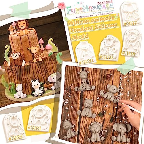 FUNSHOWCASE Jungle Animals Fondant Silicone Molds Sugarcraft Cake Decoration 6-count Height 2.6-3.6inch - Image 4