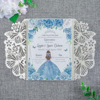 20 PCS 5.12x7.2 Butterfly Personalized Quinceanera Invitation, Customized XV Anos Laser Cut Invitation Cards with Envelopes (Silver Glitter Personalized) - Image 3