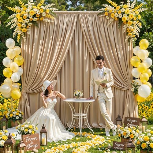 Champagne Gold Satin Backdrop Curtains 2 Panels - Shimmer Drapes for Wedding Bridal Shower, 10x10FT Wrinkle Free Backdrop Decor for Baby Shower Anniversary Party - Image 7