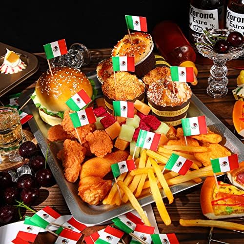 Meanplan 2000 Pcs Mexico Toothpick Flags, Mexican Flag Toothpicks, Cupcake Mexico Toppers, Mini Stick Decorations Food Picks for National Day Party Birthday Cocktail Ice Cream Cake - Image 4