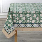 Ridhi Turquoise Moss Green Hand Block Print Cotton Tablecloth 118x70 Inch - Image 5