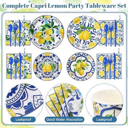 450 Pcs Tableware Set, Serve 50, Blue and Yellow, Capri Lemon - Image 2