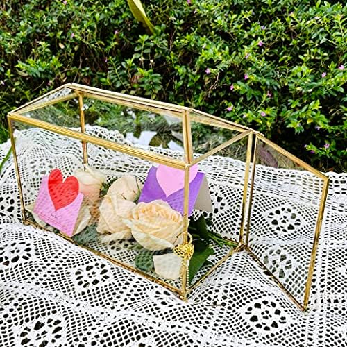 12.6 inches Gold Wedding Glass Card Box Large Wedding Card Box with Lock and Slot for Reception Handmade Clear Decorative Boxes for Graduation, Gift Cards, Party, Ceremony, Geometric Terrarium - Image 6