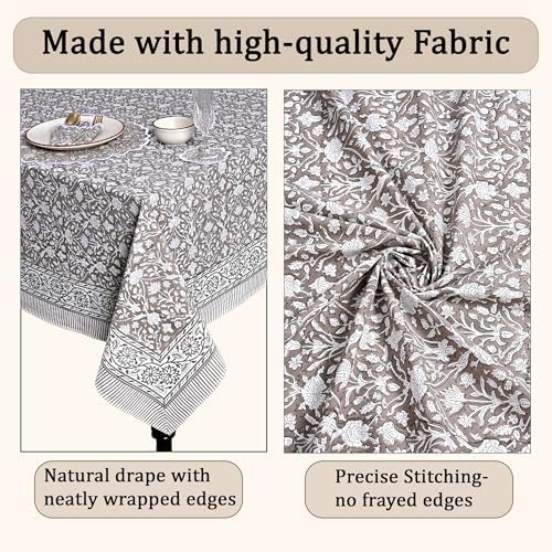 Ridhi Taupe 60x60 Inches Square Indian Hand Block Floral Printed Pure Cotton Cloth Tablecloth, Farmhouse Outdoor Wedding Restaurant Party Home Spring Fall - Image 6