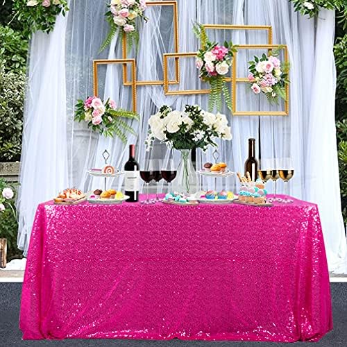 Partisout Hot Pink Tablecloth 90x132 inch Fuchsia Sequin Table Cloth Rectangle Sparkle Desk Cloths for Parties 6ft Happy New Year Birthday Tablecloths - Image 4