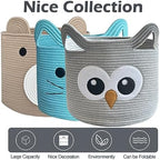 VK VK·LIVING Owl Storage Basket for Gift Foldable Cute Nursery Animal Toy Basket with Handles, Large Cotton Rope Baby Laundry Storage Organizer for Blanket Towels in Living Room Bedroom 15"Lx14"H - Image 7