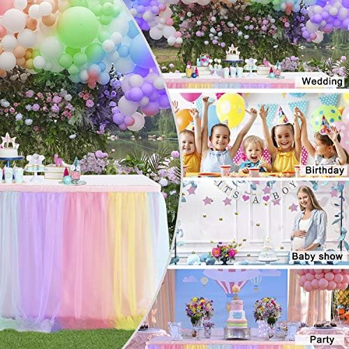 Suppromo Rainbow Table Skirt for Baby Shower Girl Birthday Party 9ft Tulle Tutu Table Skirt Decorations for Gender Reveal Unicorn Theme Party Decorations(L9(ft) H 30in, Rainbow) - Image 6
