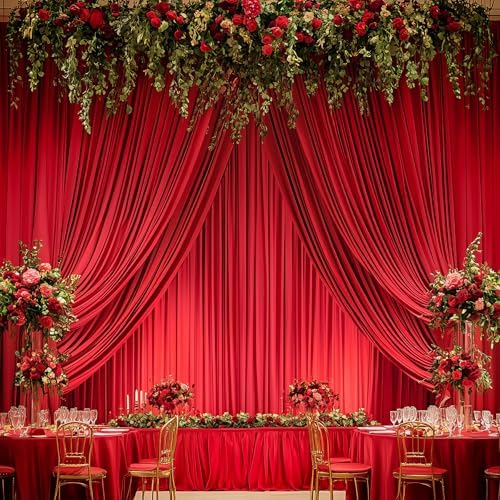 8 Panels 5x12ft Red Backdrop Curtains for Wedding Parties, Wrinkle Free Polyester 12 ft Long Photo Backdrop Drapes Back Drop Cloth for Birthday Christmas Ceremony Photography Background - Image 5