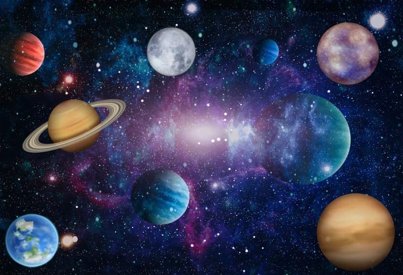 12x6ft Outer Space Decorations Backdrop Galaxy Solar System Starry Planet Earth Moon Birthday Background Universe Science Fiction Milky Way Baby Shower Banner Photo Booth by ZJRBJB