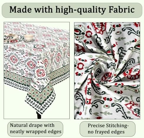 Ridhi Evergreen Ikat and Red Hand Block Print Cotton Rectangle Tablecloth 52x72 inch Reusable Table Cover Decorative Everyday Use for Dining Room, Farmhouse, Home Gift for Spring, Summer - Image 6