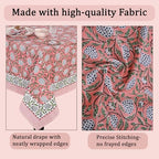 Ridhi Dark Salmon Pink Hand Block Print Cotton Tablecloth 118 x 70 Inch - Image 6