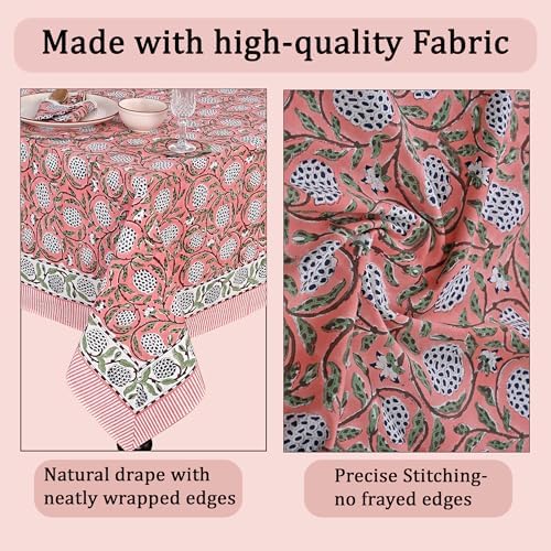 Ridhi Dark Salmon Pink Hand Block Print Cotton Tablecloth 120 x 60 Inch - Image 6