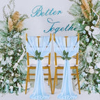 QueenDream Light Blue Chair Sashes Wedding Aisle Decorations: 16 Packs 8ft Long Draping Fabric Sheer Church Chair Cover Bulk for Baby Shower Party Banquet - Image 4