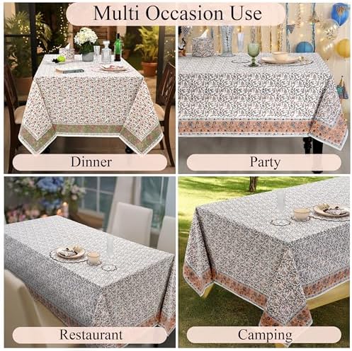 Ridhi Block Print Brown Meadow Vine Rectangle Cotton Tablecloth 108" x 70" Reusable Table Cover Decorative Everyday Use for Dining, Farmhouse, Home Gift for Spring, Easter, Valentine - Image 5