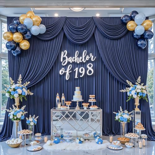 50x8ft Navy Blue Photo Backdrop Curtains for Parties Birthday Wrinkle Free Polyester Photoshoot Curtains Drapes Backdrop for Wedding Baby Shower Graduation Photography Background 10 Panels 5x8FT - Image 3