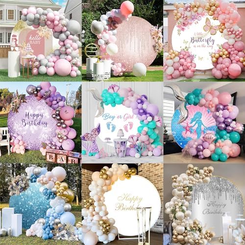 7.2x7.2ft Elephant Baby Shower Round Backdrop Watercolor Pink Floral Photography Background Circle Backdrop Cover Girls Birthday Newborn Gender Reveal Party Decoration Banner Photo Booth Props - Image 5