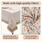 Ridhi Block Print Rose Pink Floral Vine Rectangle Cotton Tablecloth 160" x 72" Reusable Table Cover Decorative Everyday Use for Dining, Farmhouse, Home Gift for Spring, Easter, Valentine - Image 6