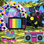 4 Pcs Large 80s Birthday Party Decoration, 23.62 Inch 90s Photo Props, Retro Cardboard Cutout, TV Roller Skates Radio Records Yard Sign for Birthday Supplies Hip Hop Music Theme Accessories by Unknown