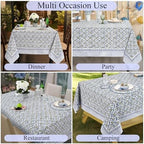 Ridhi Light Steel Blue Hand Block Print Cotton Tablecloth 102 x 48 Inch - Image 5