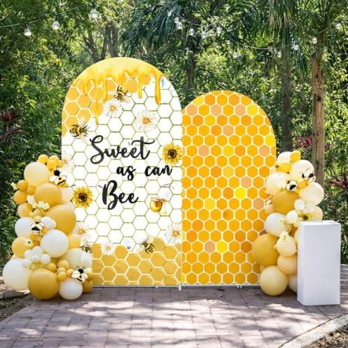 Set of 2 Arch Backdrop Covers Sweet Bee Theme Baby Shower 2PCS Spandex Stretchy Arch Cover for Honey Bees Birthday Party Banquet Decorations (Yellow,7.2FT & 6FT) - Image 3