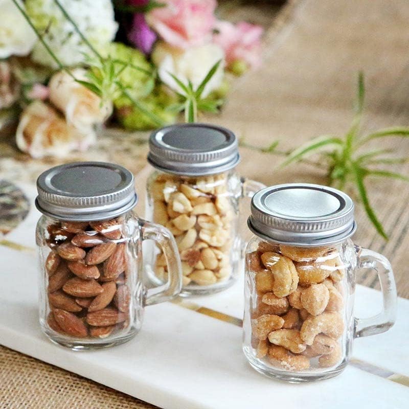 Kate Aspen 36PCS Small 4 oz. Glass Jars with Lids and Handles, Mini Mason Jars Mugs, Drinking Glass and DIY Favor Decor, Wide Mouth - Image 2