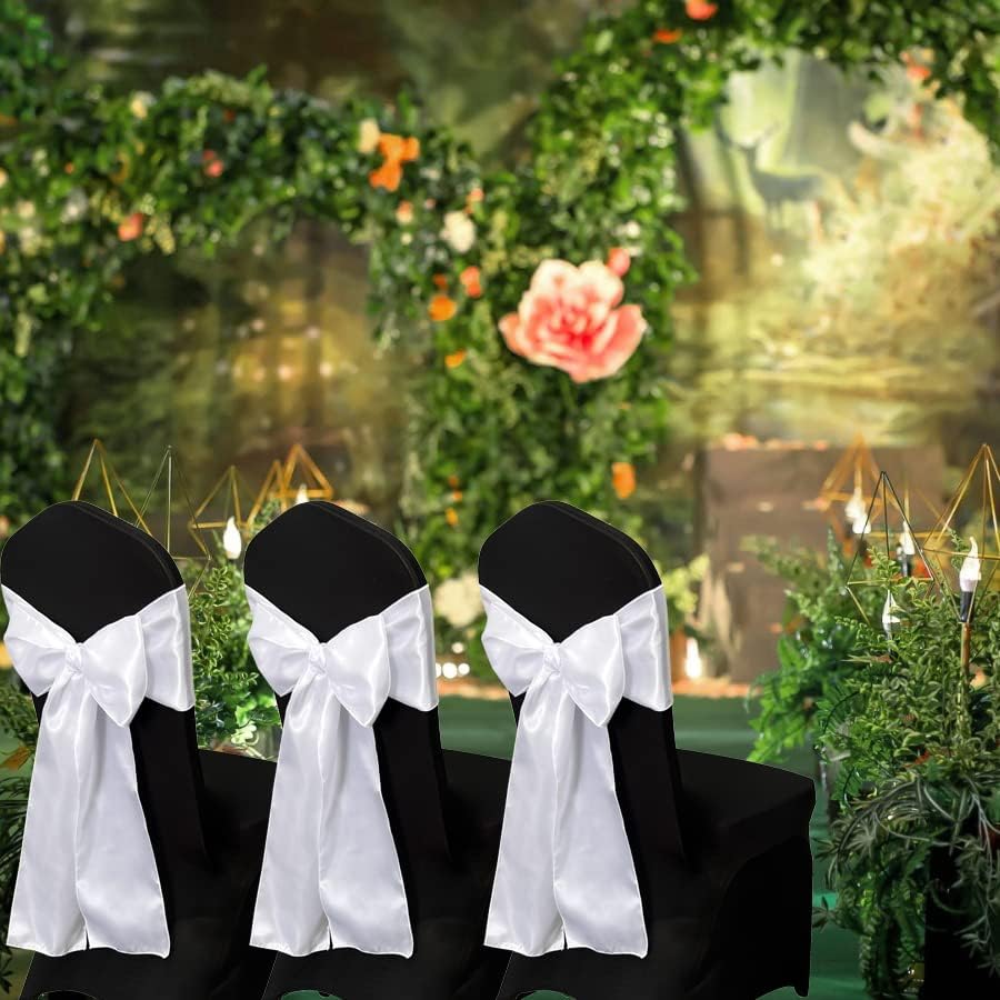 White Satin Chair Sashes Bows for Chair,7x108inchs,50pcs - Image 2