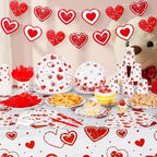 Ziliny 171 Pcs Valentine's Day Party Decorations Serve 24 Red Hearts Paper Plates Napkins Cups Banner Tablecloth Cutlery Valentine Day Anniversary Wedding Baby Shower Party Supplies - Image 2