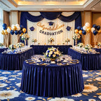 Wish Care 17ft Navy Blue Satin Long Table Skirt for Rectangle Tables Wrinkle Free Teacher Desk Skirt Glitter Ruffle Table Skirting Cloth for Back to School Classroom Office Birthday Party Table Decor - Image 6