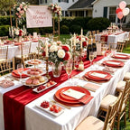 NOCCUR 350PCS Red Plastic Plates - Disposable Red Gold Dinnerware Set for 50 Guests, 100 Dinner/Dessert Plates, 150 Gold Silverware, 50 Cups&50 Napkins for Party/Wedding/Hibachi Party - Image 3